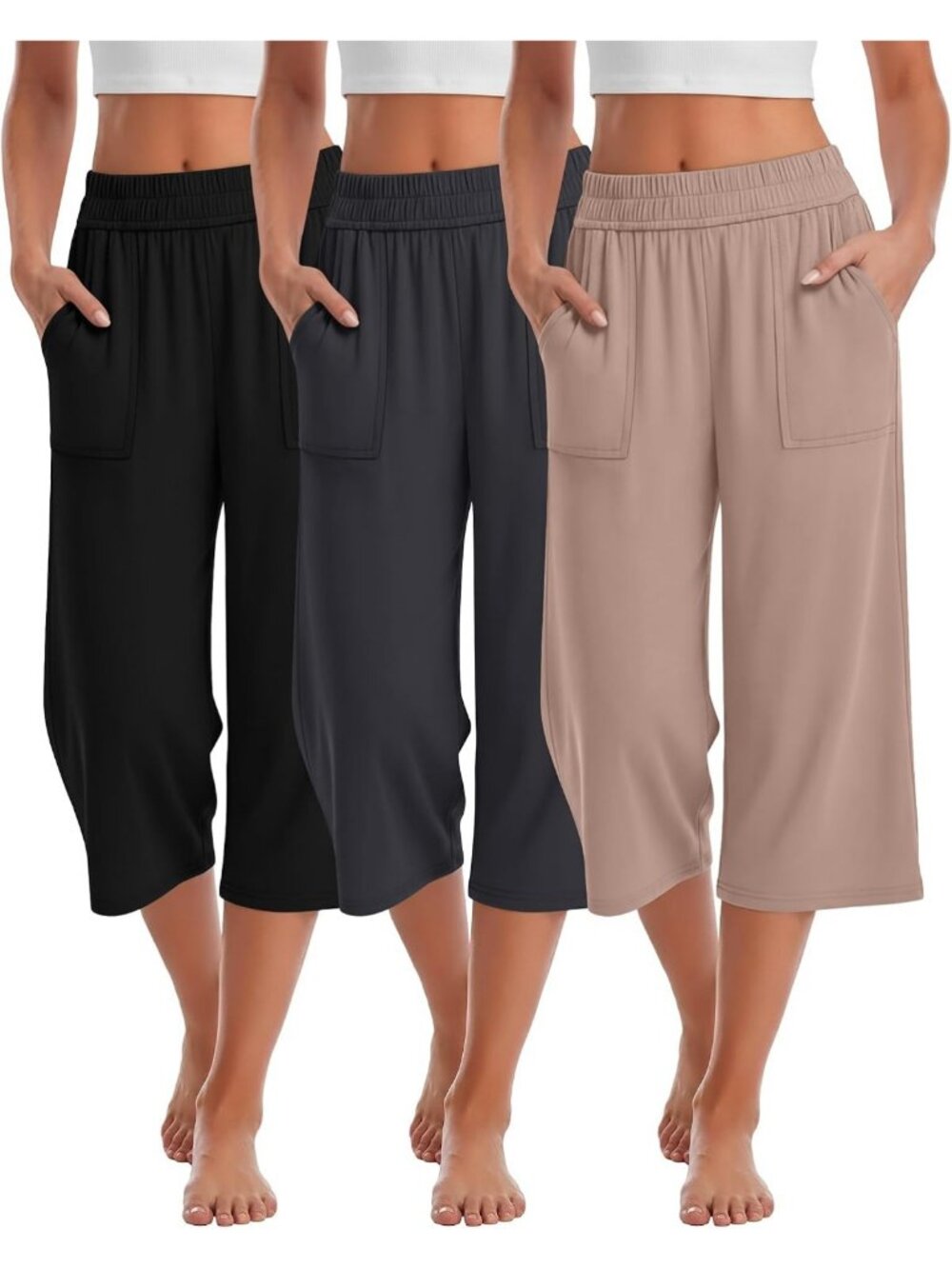 3-Pack Women's Cotton Capris - Soft, Comfortable, 3 Colors, Size Medium